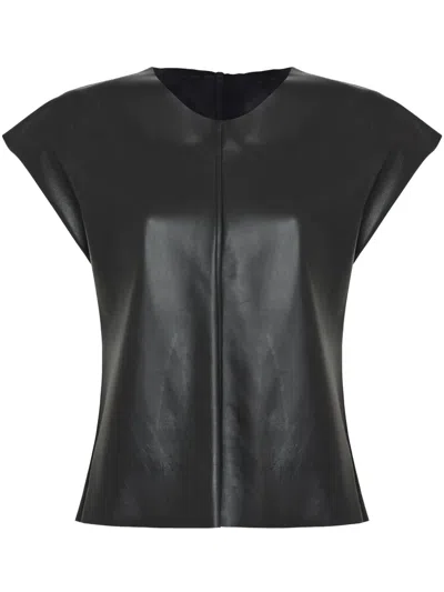 Uma Raquel Davidowicz Flutter-sleeve Leather Top In Black