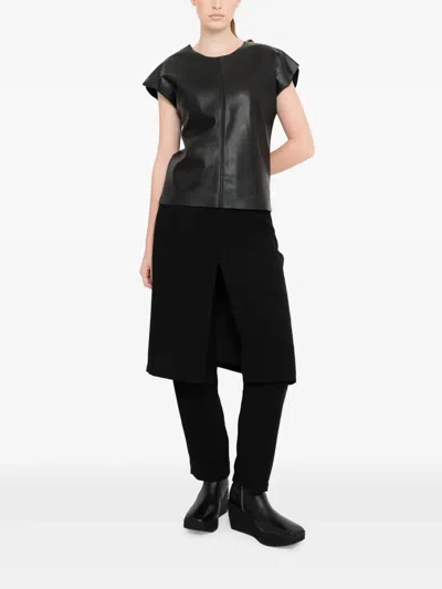 Uma Raquel Davidowicz Flutter-sleeve Leather Top In Black