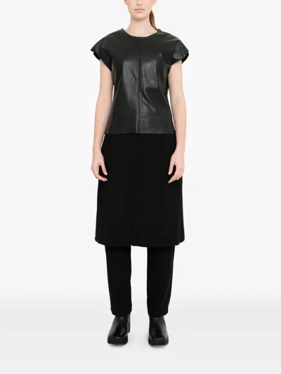 Uma Raquel Davidowicz Flutter-sleeve Leather Top In Black