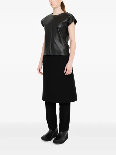 Uma Raquel Davidowicz Flutter-sleeve Leather Top In Black