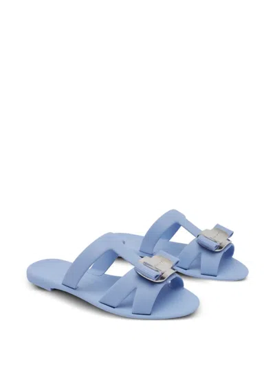 Ferragamo New Vara Bow-detailed Slides In Blue