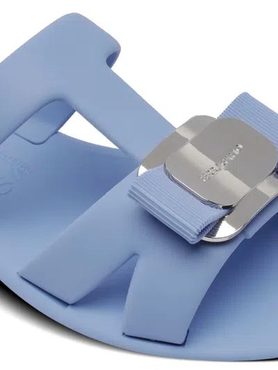 Ferragamo New Vara Bow-detailed Slides In Blue