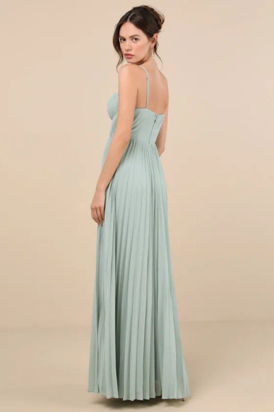 Lulus Admirable Elegance Sage Green Pleated Bustier Maxi Dress In Sage Green
