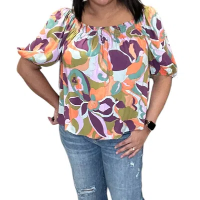 Easel Seventies Floral Top In Multi Color In Multi