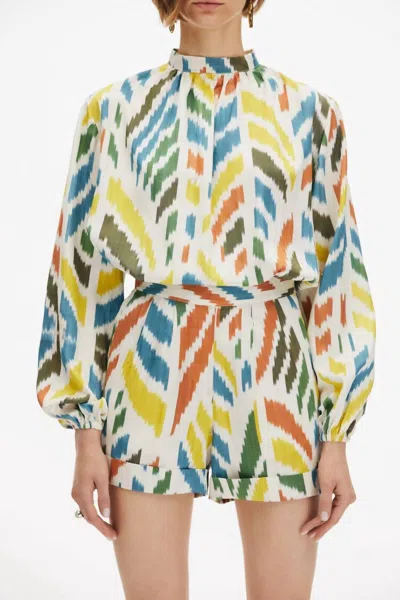Punicana Bubble Blouse In Multi Leaf Motif In Multi