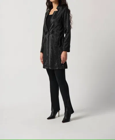 Joseph Ribkoff Faux Leather Snake Print A-line Coat In Black In Black