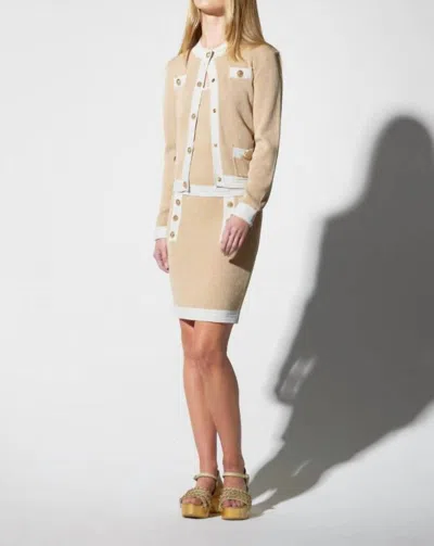 Oolala Lurex Ribbed Knit Cardigan In Tan In Neutral