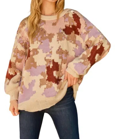 And The Why Out Of Hiding Camo Sweater In Cream Multi In Beige