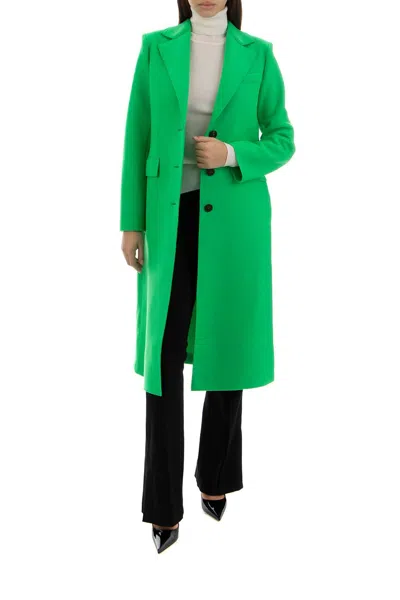 Harris Wharf Single Breasted Coat With Shoulder Pads Pressed Wool In Parakeet Green In Multi