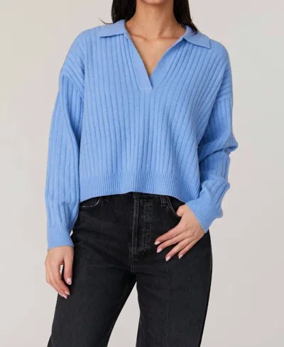 French Connection Vhari Johnny Collar Sweater In Dusted Blue In Multi