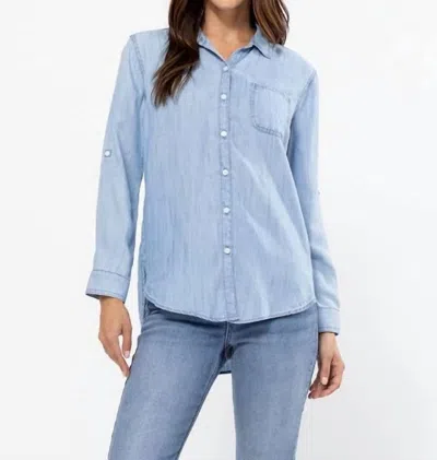 Sneak Peek Classic Tencel Button Up Long Sleeve Shirt In Medium Light Wash In Multi