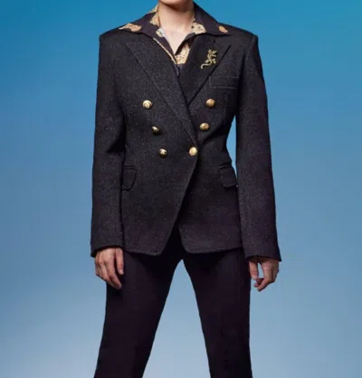 Oolala Sparkle Lurex Blazer With Lizard Broach In Black In Black