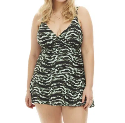 Always For Me Plus Size Nicole Underwire Swimdress In Black Riptide In Multi