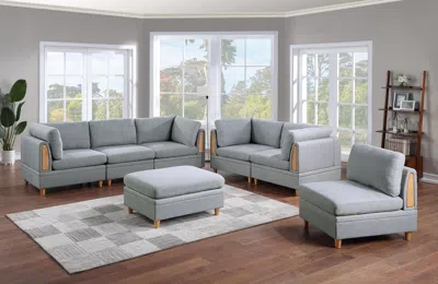 Streamdale Furniture Streamdale 7-piece Light Grey Modular Sofa Set (corner Wedges, Armless Chairs, Ottoman)