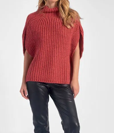 Elan Short Sleeve Turtleneck Sweater In Ruby In Pink