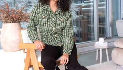 Alison Sheri Boucle Jacket In Black, Green And Cream In Multi