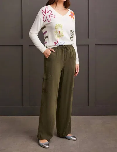 Tribal Wide Leg Jogger Cargo With Drawstring In Olive In Green