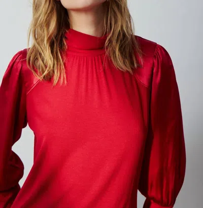 Melissa Nepton Fiji Mixed Media Top In Deep Red In Silver