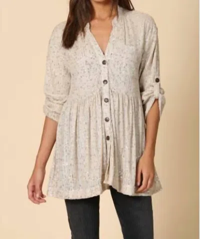 By Together Sequin Button Down Front Tunic Top In Beige In Beige