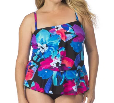 Maxine Of Hollywood Plus Size Peplum Tankini Top In Flourish In Multi