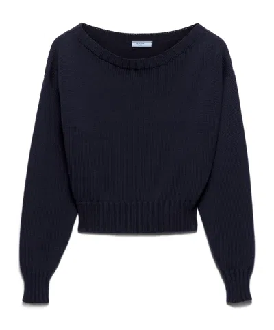 Prada Maglia Scollo Barca In Cotone In Blue