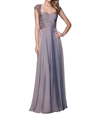 La Femme Lace Ornate Ruched Gown In Cocoa In Brown