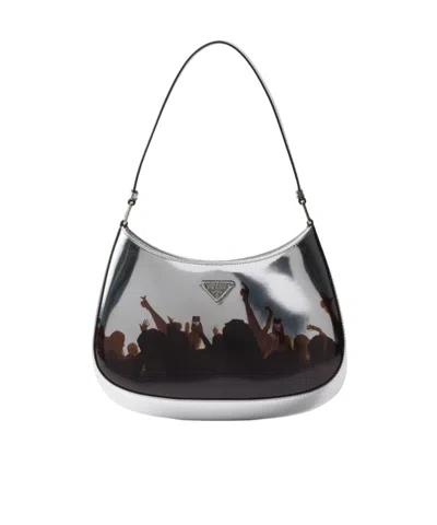 Prada Borsa A Spalla Cleo In Pelle Argento Donna In Silver