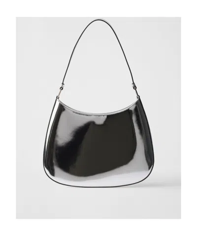 Prada Borsa A Spalla Cleo In Pelle Argento Donna In Silver