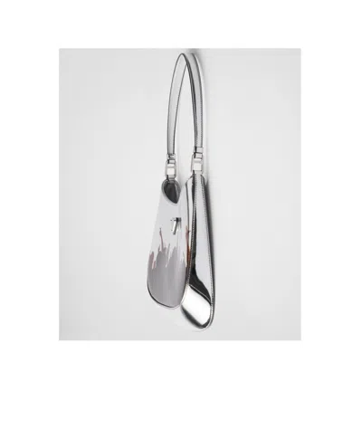 Prada Borsa A Spalla Cleo In Pelle Argento Donna In Silver