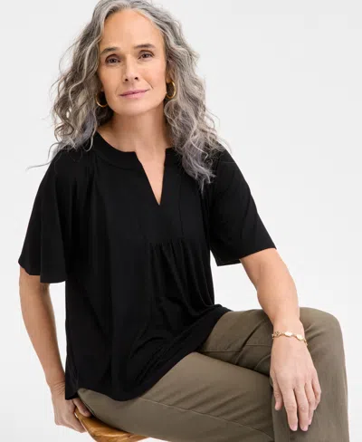 Style & Co Women's Flutter-sleeve Gathered-neck Top, Exclusively At Macy's In Black