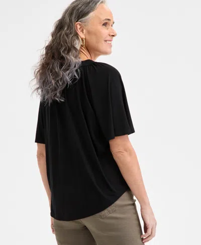Style & Co Women's Flutter-sleeve Gathered-neck Top, Exclusively At Macy's In Black