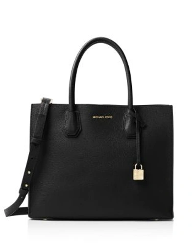 Shop Michael Michael Kors Mercer Convertible Large Leather Tote In Black/gold