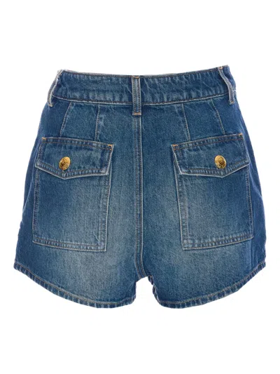 Elisabetta Franchi High Waist Denim Shorts With Button Detailing In Blue