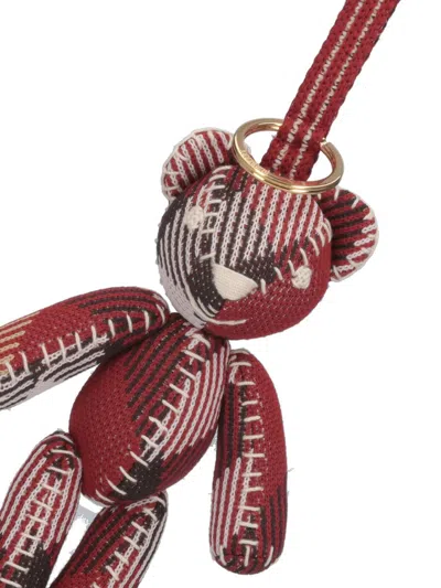 Burberry Fabric Teddy Bear Keyring Case In Red