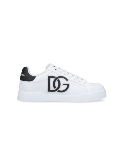 Dolce & Gabbana Portofino Logo-tag Leather Sneakers In White
