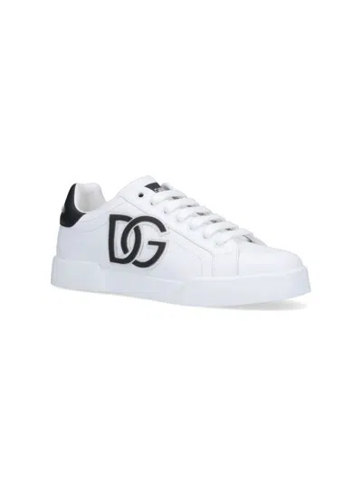 Dolce & Gabbana Portofino Logo-tag Leather Sneakers In White