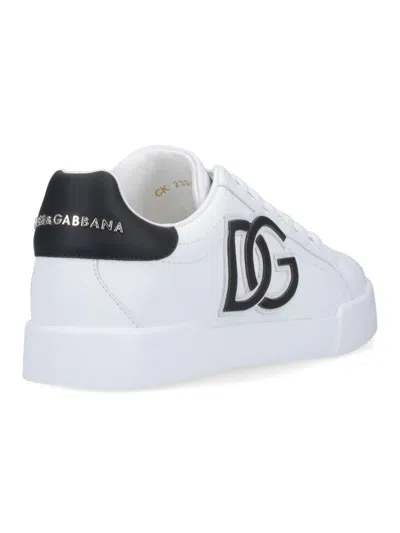 Dolce & Gabbana Portofino Logo-tag Leather Sneakers In White