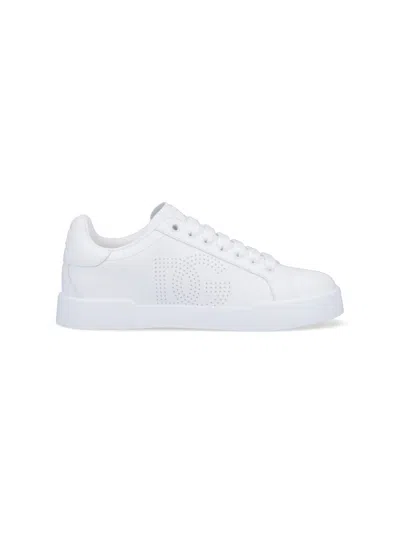 Dolce & Gabbana Portofino Low-top Leather Sneakers With Lateral Monogram In Neutral