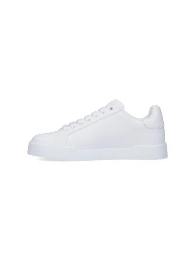 Dolce & Gabbana Portofino Low-top Leather Sneakers With Lateral Monogram In Neutral