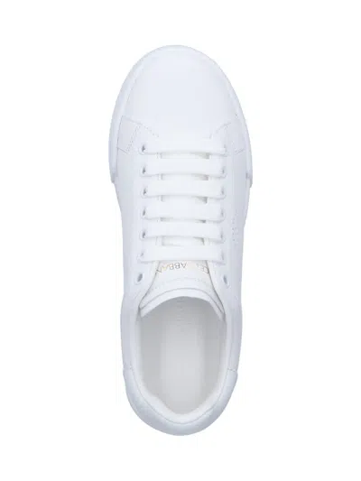 Dolce & Gabbana Portofino Low-top Leather Sneakers With Lateral Monogram In Neutral