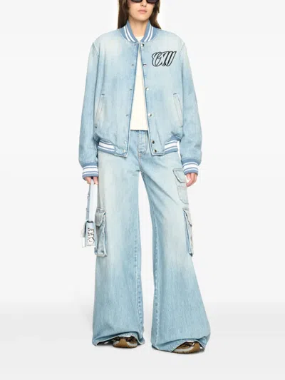 Off-white Denim Bomber Jacket In Blue