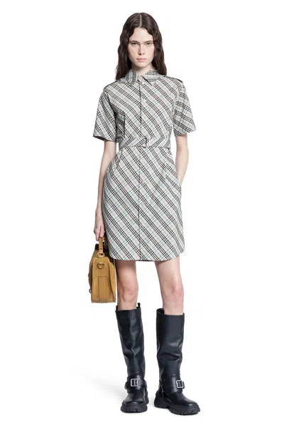Burberry Cotton Check Mini Shirt Dress In Neutral