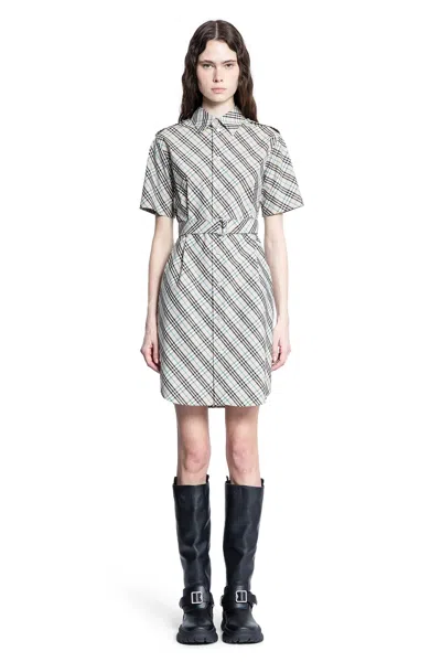 Burberry Cotton Check Mini Shirt Dress In Neutral