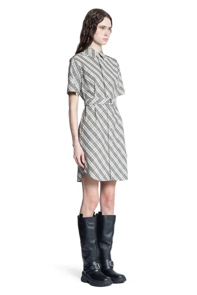 Burberry Cotton Check Mini Shirt Dress In Neutral