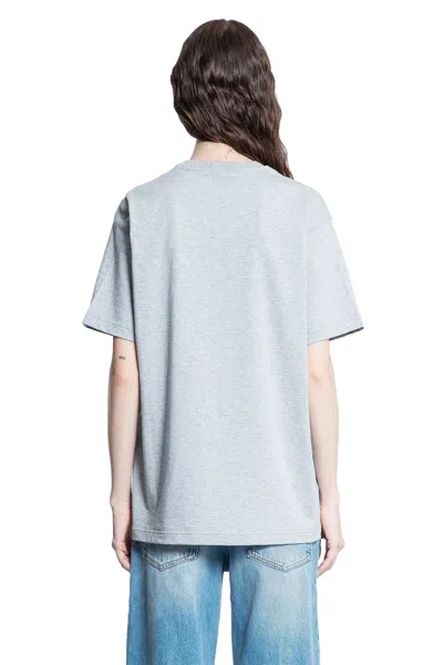 Gucci Grey Crewneck T-shirt With Logo Lettering And Web Detail On The Front In Cotton Woman In Grey