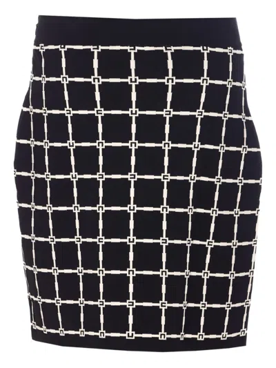 Elisabetta Franchi Minigonna Nera In Jacquard Logo Con Bottoni Dorati In Black