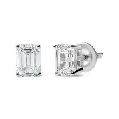 Haus Of Brilliance 14k White Gold 2.0 Ct Emerald Lab Grown Diamond Solitaire Stud Earrings In Green/white/gold Tone
