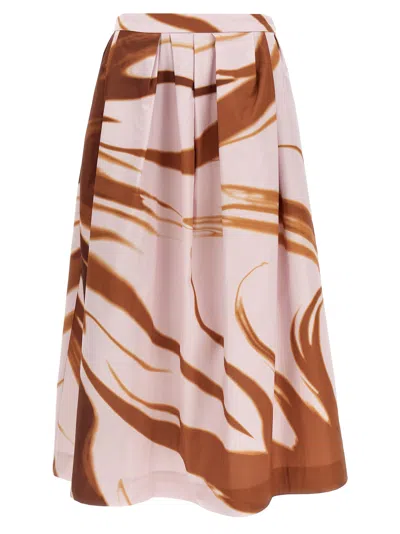 Dries Van Noten High Waist Pleated Midi Skirt With Abstract Print In Multicolor