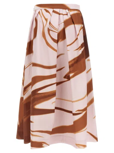 Dries Van Noten High Waist Pleated Midi Skirt With Abstract Print In Multicolor