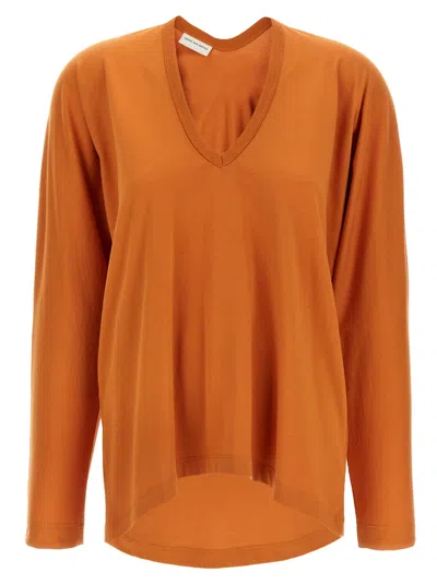 Dries Van Noten 'bis Hena' Long Sleeve V-neck T-shirt In Orange